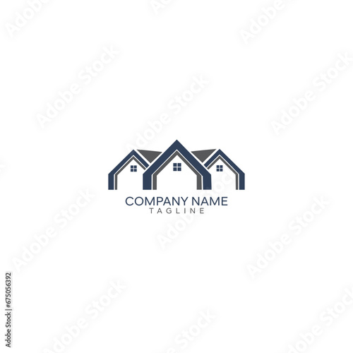 House Logo. black and gray House Symbol  Linear Style isolated on Double Background. Usable for Real Estate, Construction, Architecture and Building Logos. Flat Vector Logo Design Template Element.