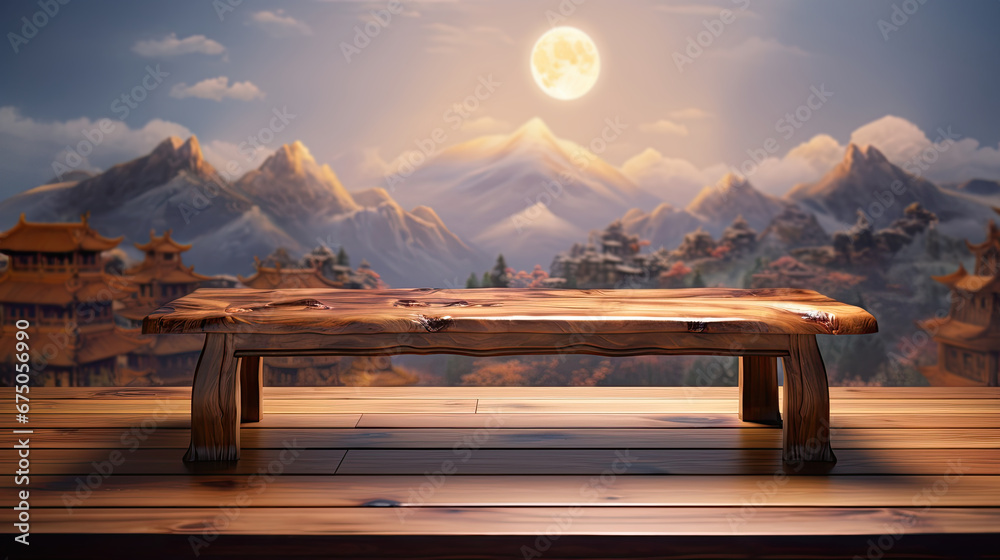 Chinese mid autumn festival, blank table in the front of Chinese