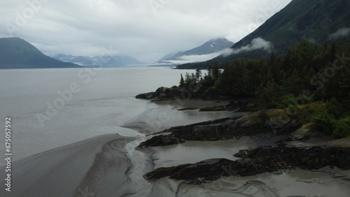 Aerial view of Turnagain Arm Cook Inlet, Alaska with a mountainous landscape photo