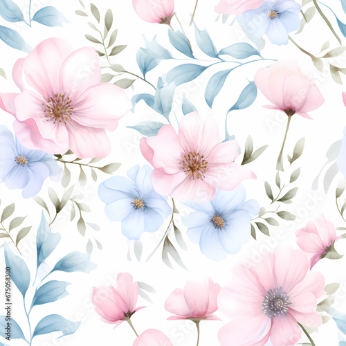 soft and dreamy watercolor seamless pattern flowers © Asep