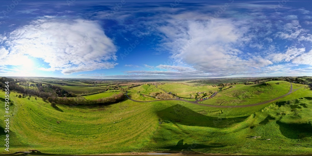 360 panoramic view of Burton Dassett Hills Country Park in Southam, Warwickshire, England