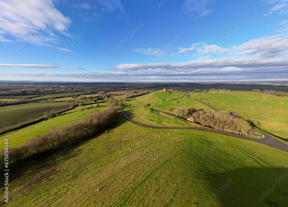Landscape of Burton Dassett Hills Country Park in Southam, Warwickshire, England