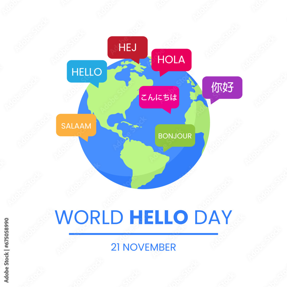 Vector Graphic of earth with speech bubbles with word Hello on different languages good for world hello day