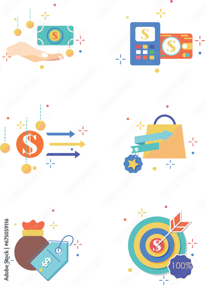 Vector icons related to finance on a crisp white background