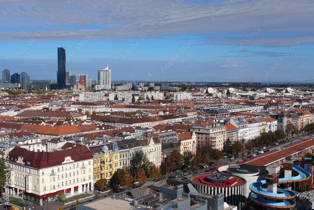 Aerial view of the vibrant cityscape of Vienna, Austria.