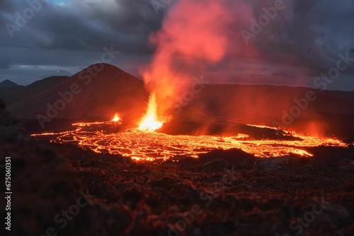 Fagradalsfjall Volcano eruption in August in Iceland