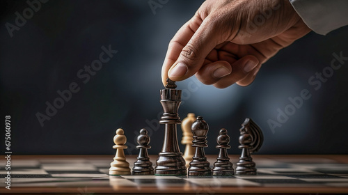  A male hand moving the king on a chessboard