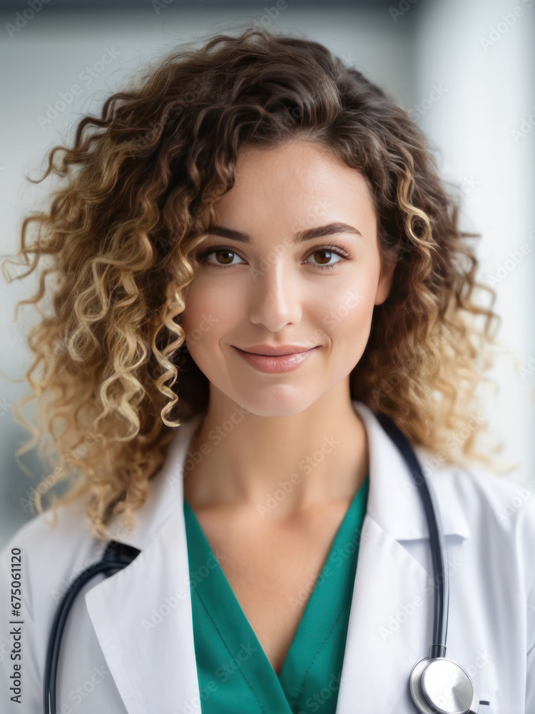 attractive curly haired female doctor