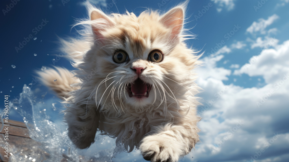 A Cat Jumping Up Into The Clouds Realistic, Background Image, Hd A Cat Jumping Up Into The Clouds Realistic, Background Image, Hd