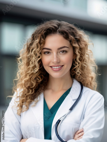 attractive curly haired female doctor