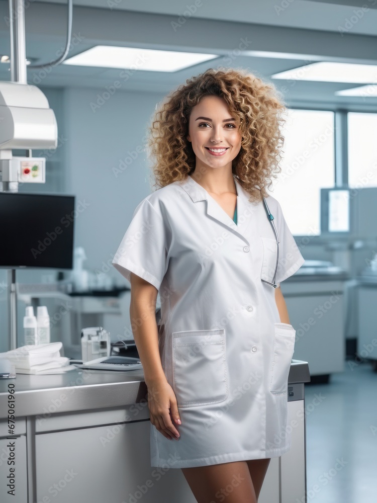 attractive curly haired female doctor attractive curly haired female doctor