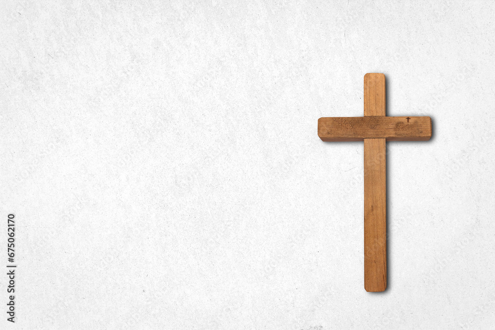 Classic wood carved a cross on the White background
