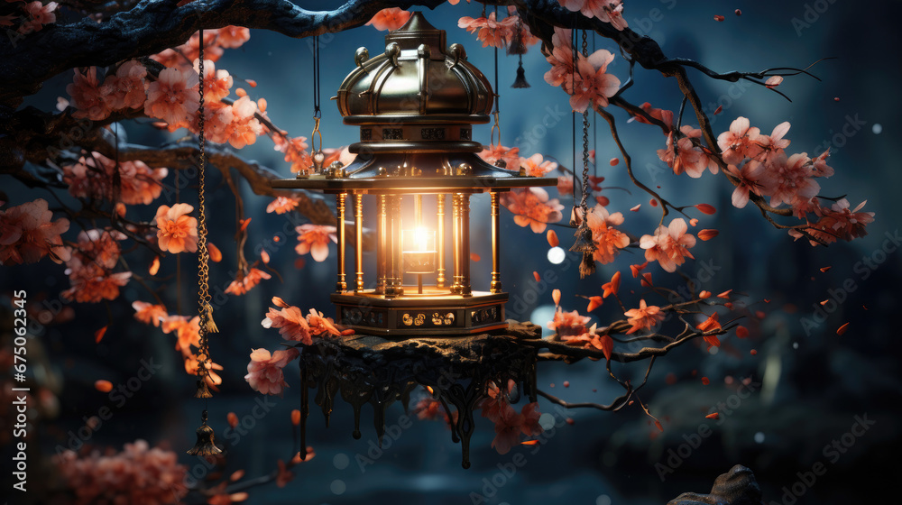 A Lantern Is Hanging In The Sky With Some Flowers , Background Image, Hd