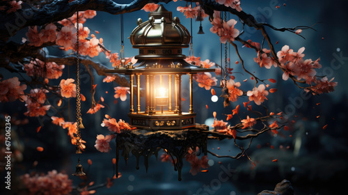 A Lantern Is Hanging In The Sky With Some Flowers , Background Image, Hd