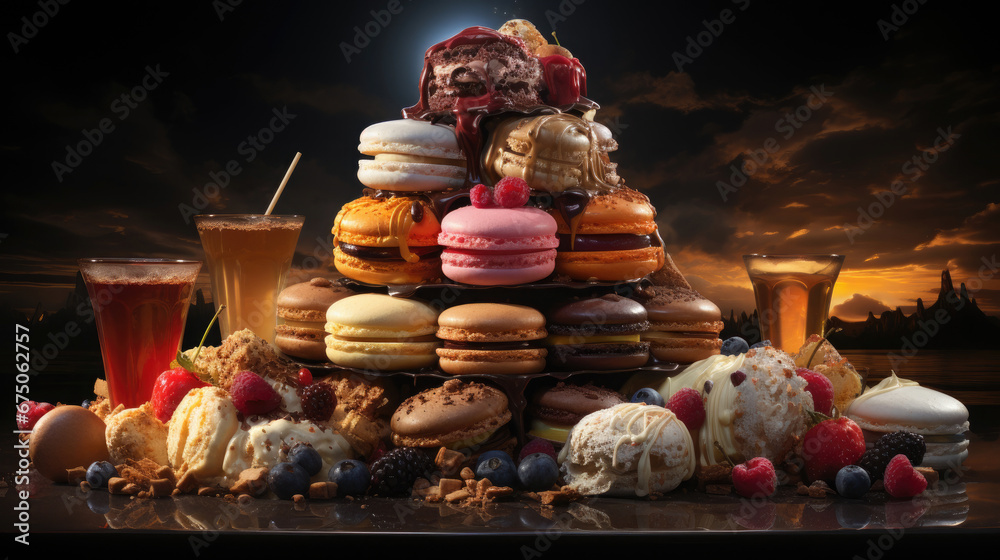 A Painting Of Various Desserts And Pastries , Background Image, Hd