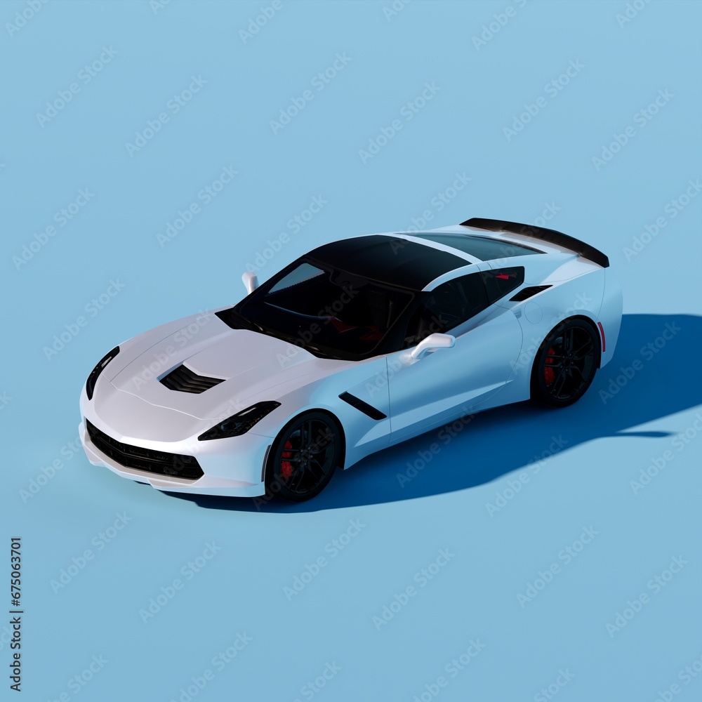 White sports car with blue background wall