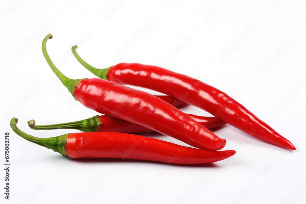 pile of large red chilies isolated on a white background, Generative ai