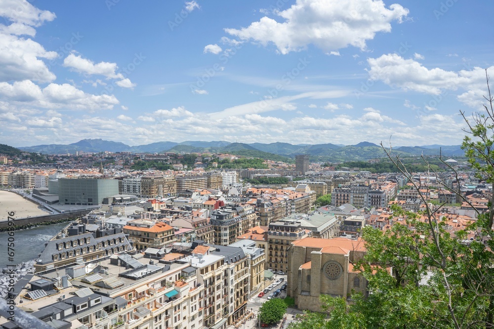 Panoramic view of the city of San Sebastian or Donostia. Aerial view of the buildings of the capital