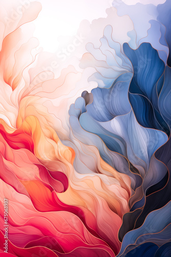 Colorful wavy floral texture, liquid silk fire waves background. 3D special effect flowing abstract fantasy wavy backdrop. Magic fluid modern art three-dimensional liquid soft pastel floral waves