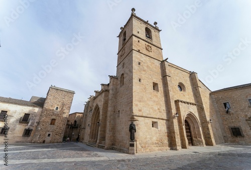 Spectacular views of the Cathedral of Santa Maria in the medieval town of Caceres. Extremadura. Spai