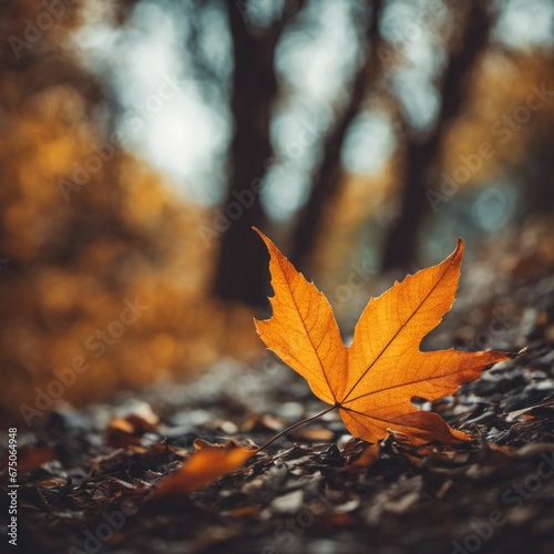 AI generated illustration of a yellow leaf on the ground in autumn
