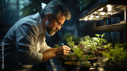 Agronomist Biologist Man Growing Green Plants, Background Image, Hd