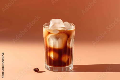 Golden Brew  Iced Coffee Amidst a Shower of Beans