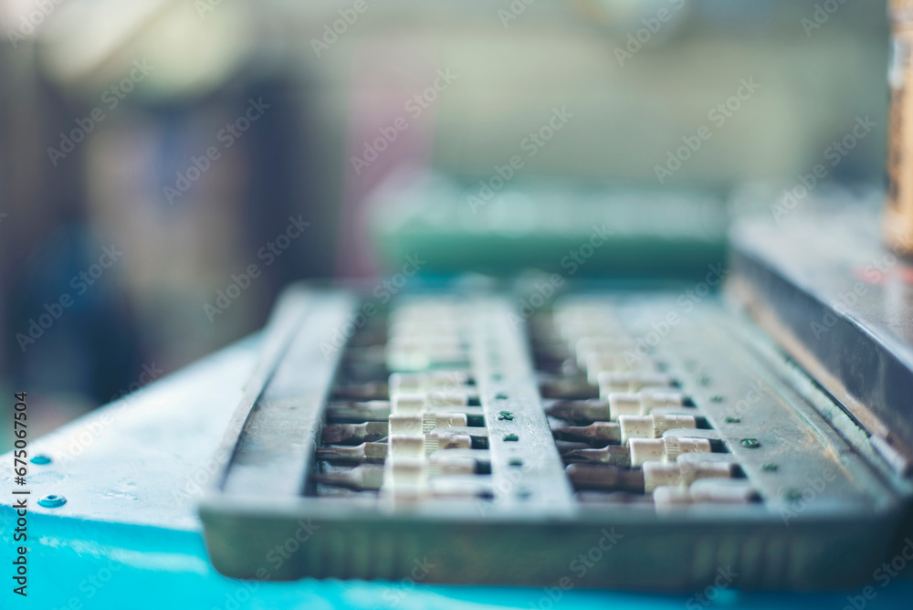 Mechanic tools engineering equipment car auto repair shop with copy space. Blurred background mechanical service. Heavy screw grungy rusted wrenches dirty screwdriver object. Industrial hardware set
