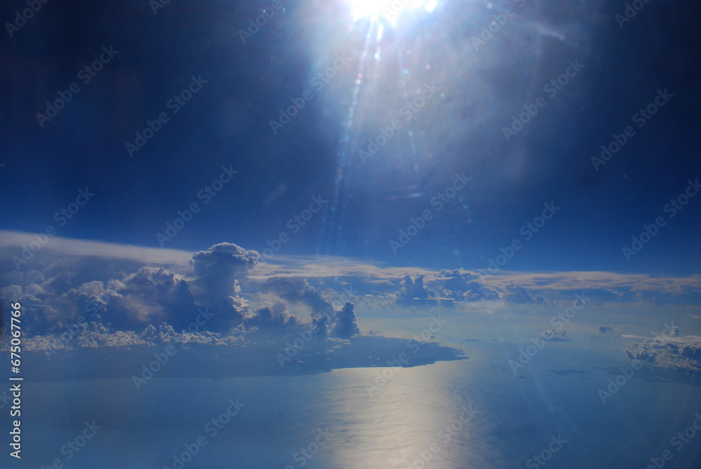 Blue sky fluffy white clouds on summer season bright clear skyline with beautiful cloudscape. Panorama blue sky clouds pattern on daylight with copy space. Cumulus cloudscape air climate sunny day