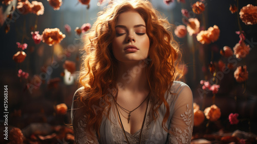 Alm Concentrated Relaxed Redhead Woman , Background Image, Hd