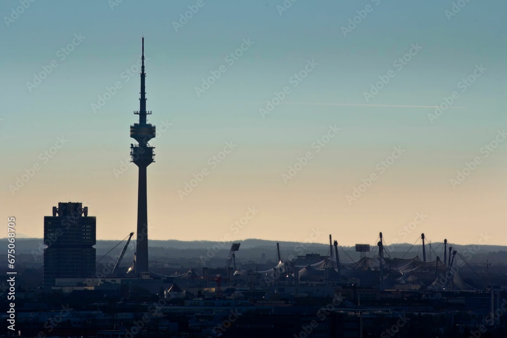 Stunning skyline of Munich, Germany featuring the Olympic Station and Olympic Tower Stunning skyline of Munich, Germany featuring the Olympic Station and Olympic Tower