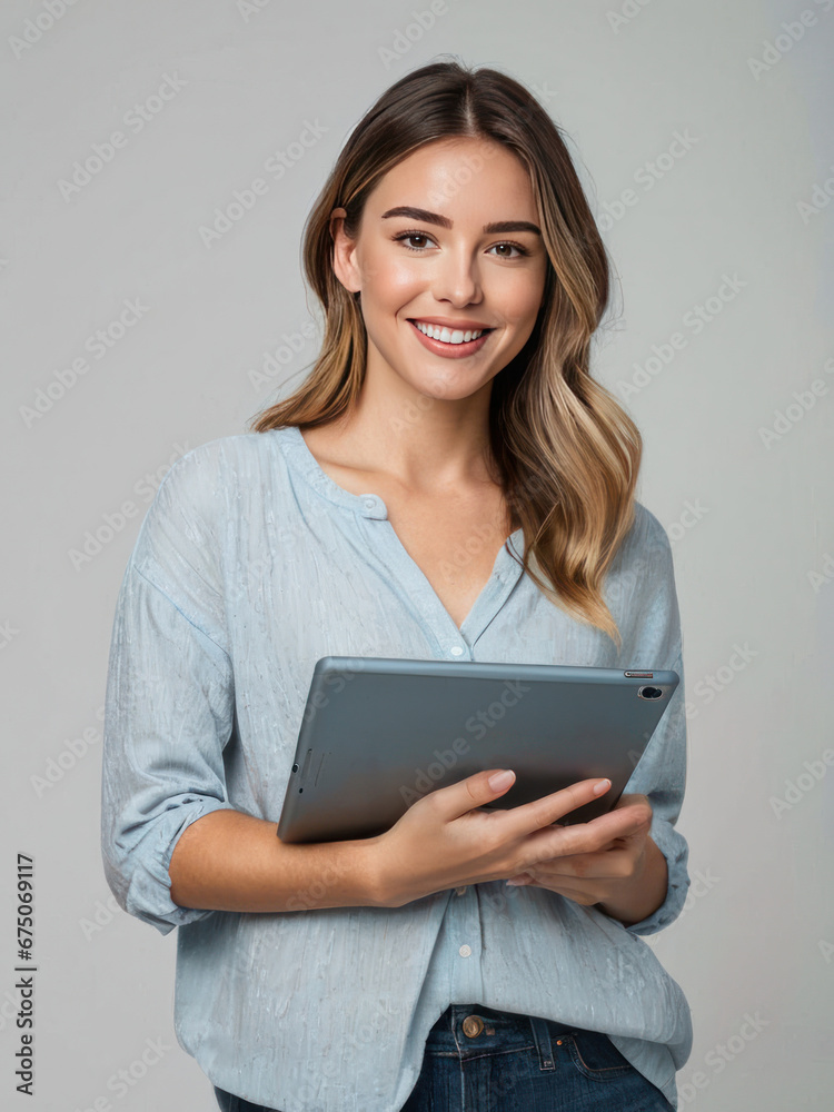 attractive girl using table computer attractive girl using table computer