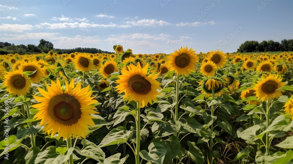 AI generated illustration of A picturesque rural landscape featuring vibrant yellow sunflowers AI generated illustration of A picturesque rural landscape featuring vibrant yellow sunflowers