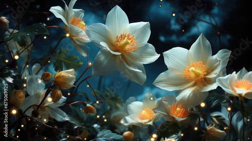 Beautiful Flowers Next To A Starry Night  Background Image  Hd