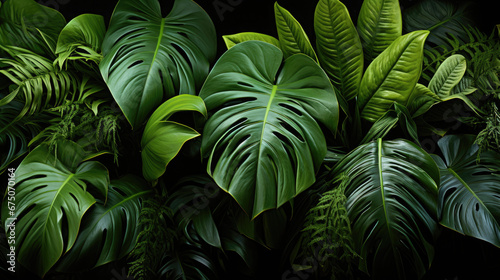 Big Greean Leaves Of Monstera Banana And Strelizia, Background Image, Hd