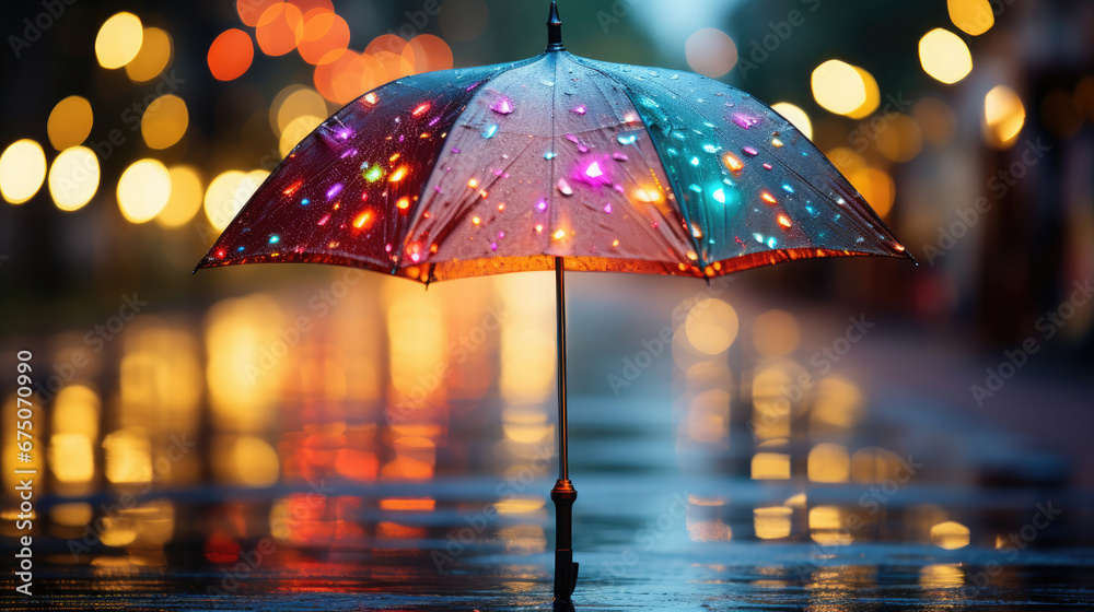 Bright Colored Rainbow Umbrella In The Rain Weather , Background Image, Hd