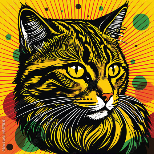 Cute cat face vector illustration with visually appealing fantastic colors for art canvas printing