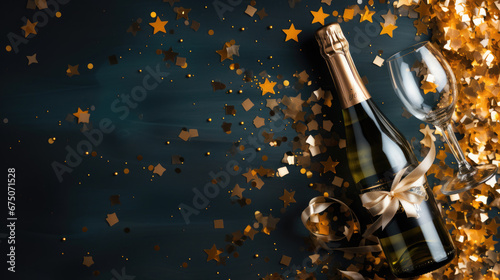 Celebration Background With Golden Champagne Bottle, Background Image, Hd