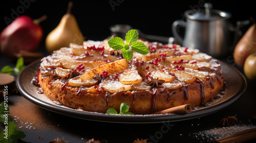 Chai Spiced Pear Cake Professional Photography, Background Image, Hd