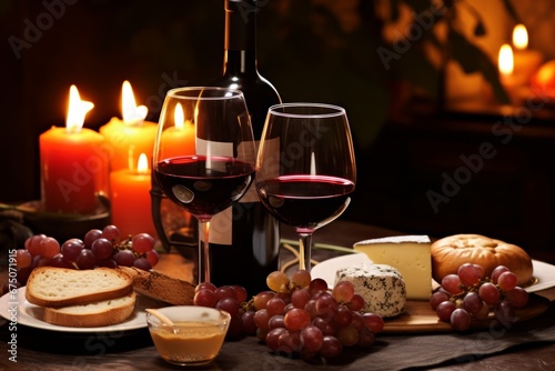 Experiencing the taste of Italy with a bottle of Sangiovese wine and a traditional Italian meal under candlelight