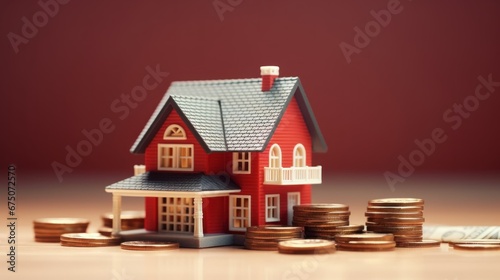 Miniature red house on stack coins using as property and business financial concept