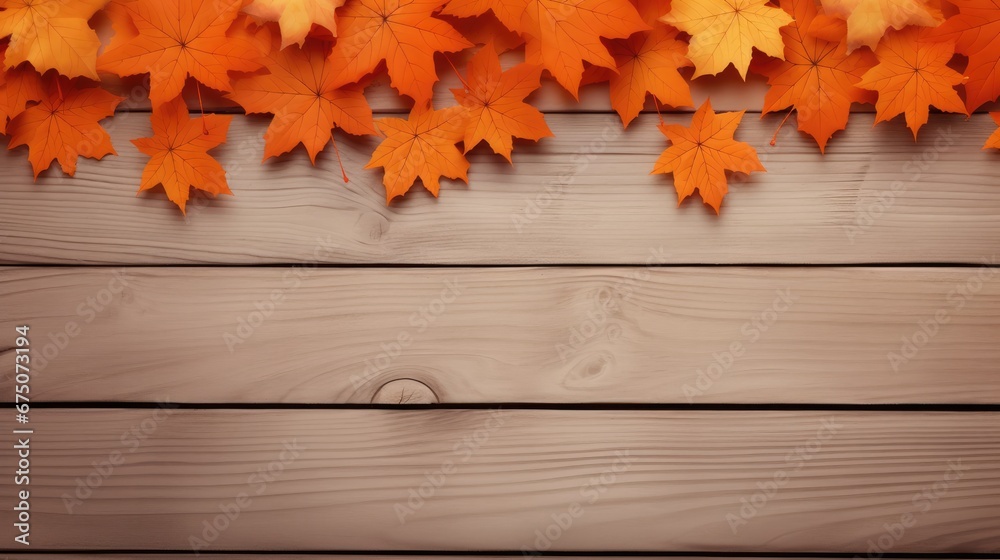 Autumn leaves on wooden plane with copy space. Autumn leaves on wooden plane with copy space.