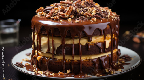 Chocolate Caramel Pecan Cake  Professional , Background Image, Hd
