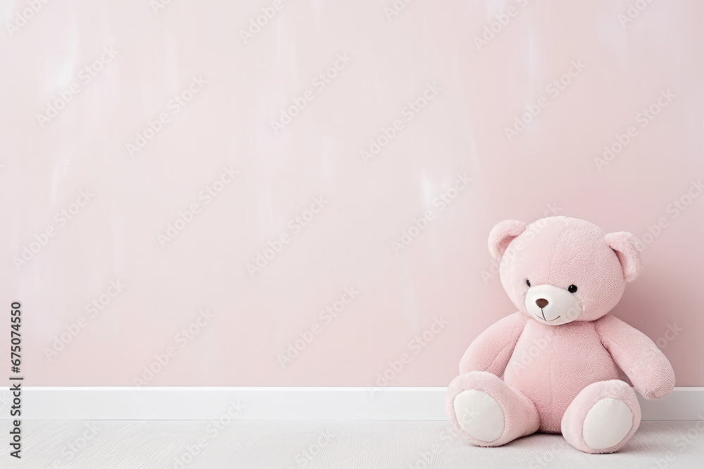 A cute pink teddy bear, the perfect gift for children, exudes joy and cuddly charm. This lovely plush toy is AI Generative. A cute pink teddy bear, the perfect gift for children, exudes joy and cuddly charm. This lovely plush toy is AI Generative.