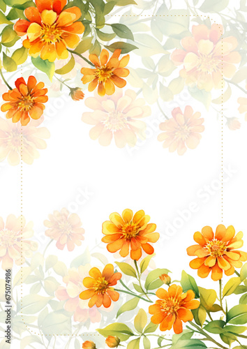 Orange white and green modern trendy vector design frame. Background fall boho template