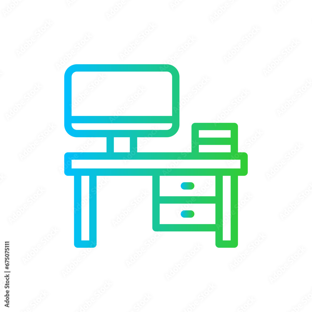 Desk creativity business icon with blue and green gradient outline style. table, desk, office, modern, business, computer, space. Vector illustration Desk creativity business icon with blue and green gradient outline style. table, desk, office, modern, business, computer, space. Vector illustration