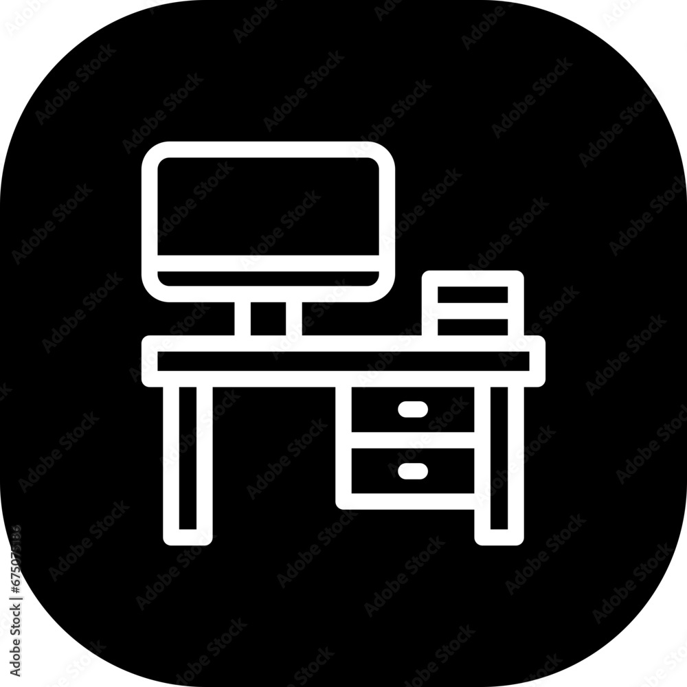 Desk creativity business icon with black filled line outline style. table, desk, office, modern, business, computer, space. Vector illustration Desk creativity business icon with black filled line outline style. table, desk, office, modern, business, computer, space. Vector illustration