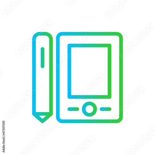 Graphic tablet creativity business icon with blue and green gradient outline style. graphic, tablet, design, computer, digital, designer, technology. Vector illustration
