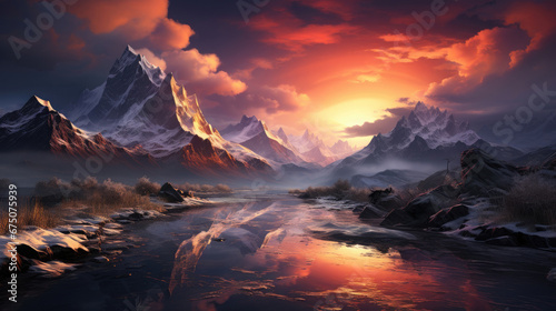 Color Storm Clouds Over Snowy Mountains, Background Image, Hd