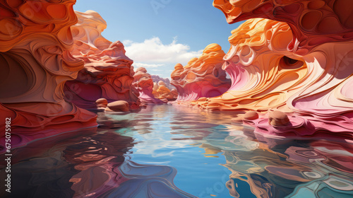 Colorful Red Rocks Form A Rainbow Along Water, Background Image, Hd